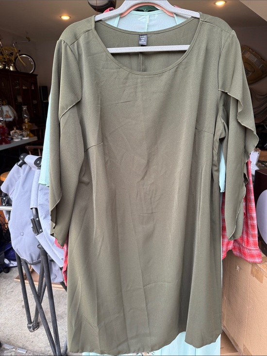 SHEIN Dresses & Skirts - SHEIN Olive Green Ruffle Sleeve A-Line Dress